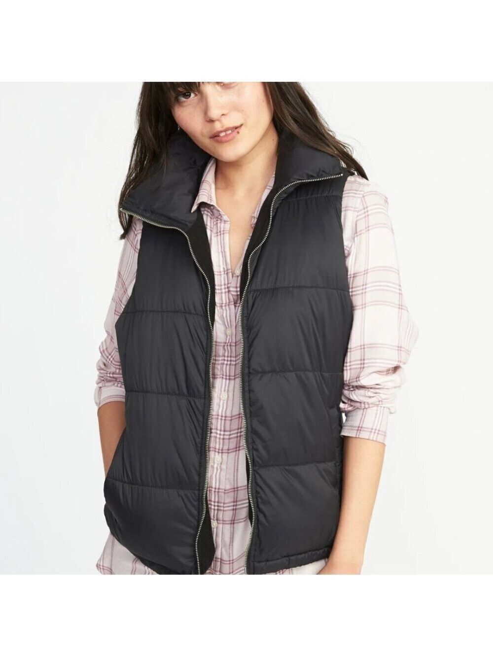 Old Navy Black Fleece Lined Puffer Vest Large